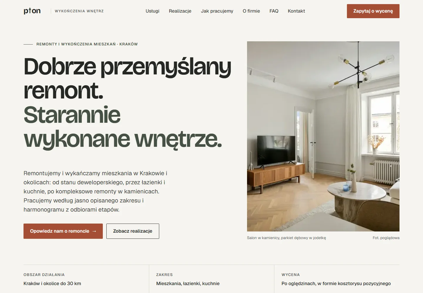 Zrzut strony głównej: Pion Wykończenia